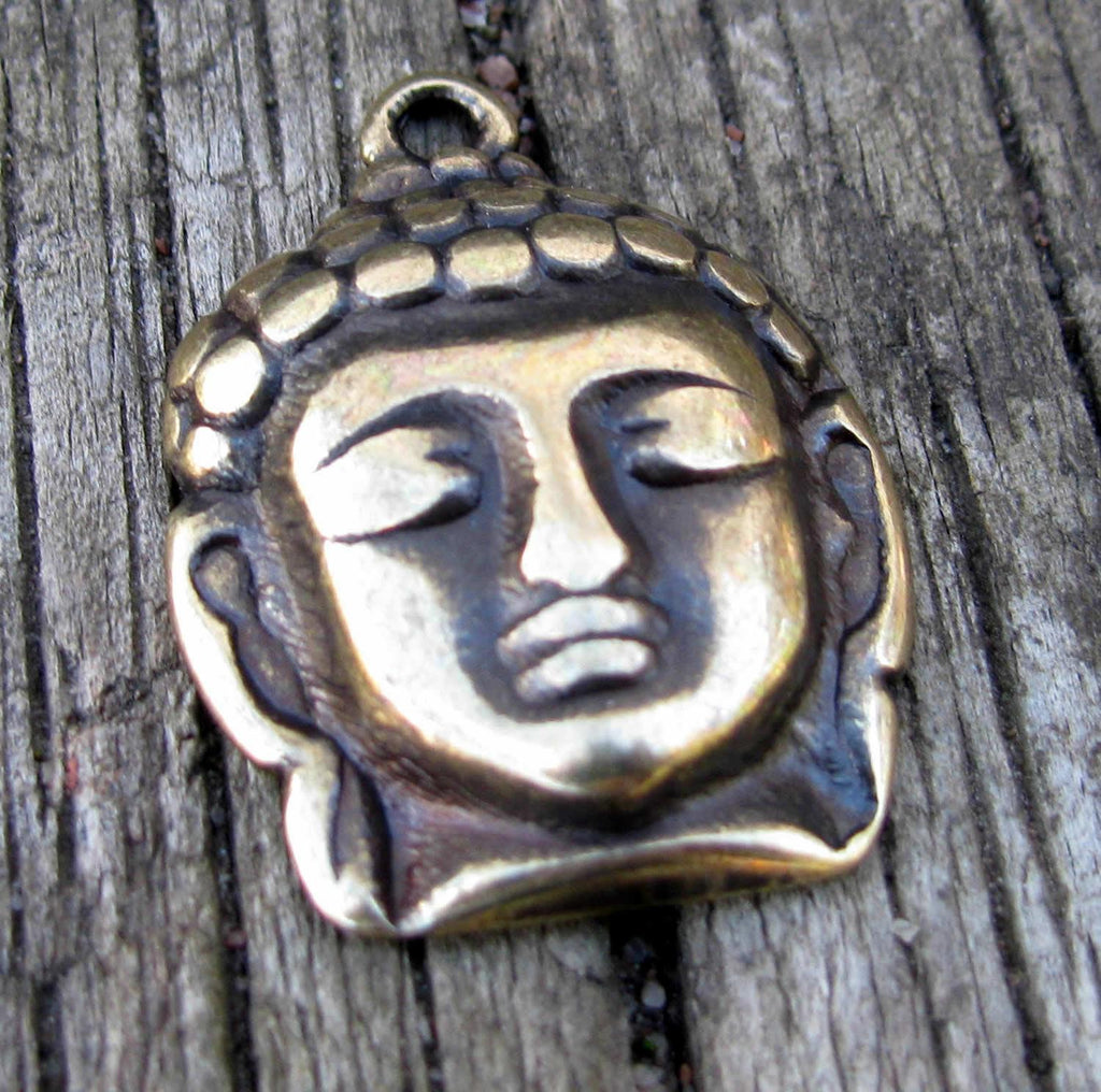Hänge Bronsfärgad - Buddha Huvud 30x21mm 1 styck Grekisk Metall
