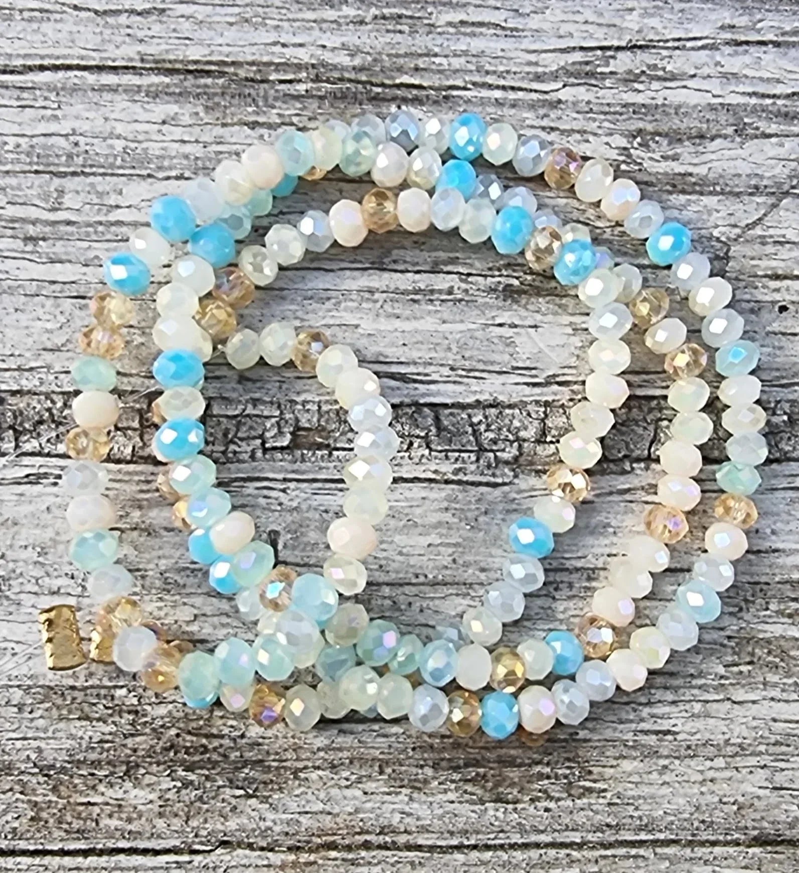 Facetterade glaspärlor - Blå/Beige mix 3x2.5mm, 1 sträng Hilmas Pyssel