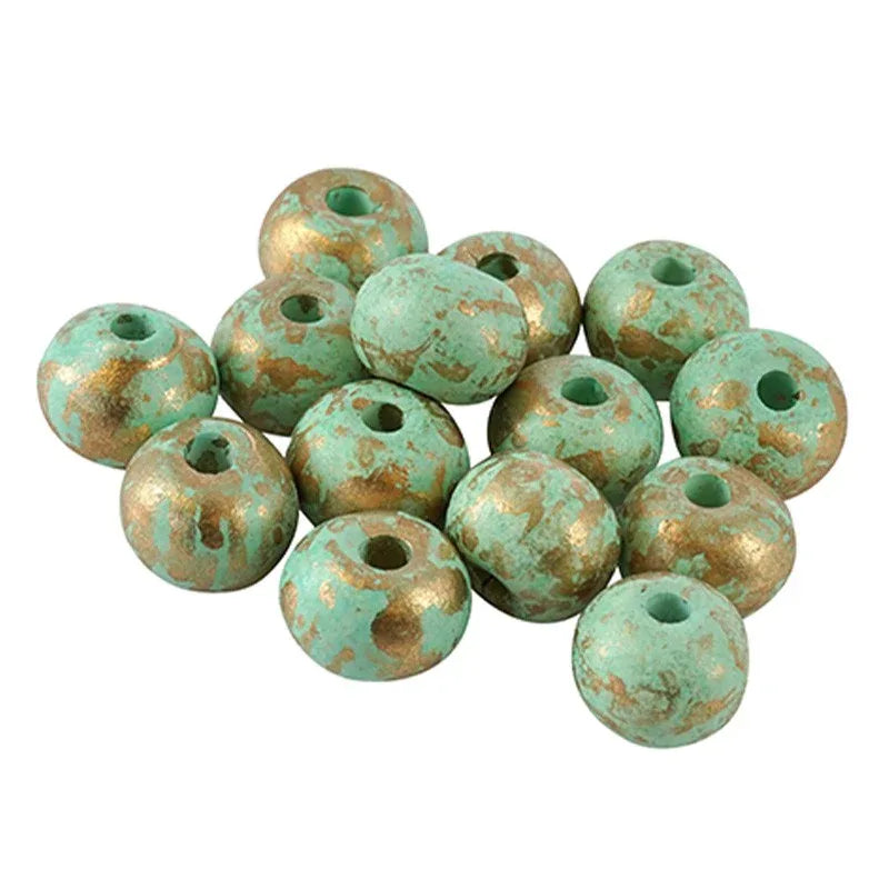 Porslinspärla - Rund turkos med guldstänk, 12mm 1 styck Hilmas Pyssel