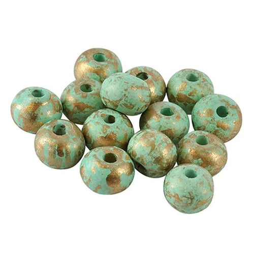 Porslinspärla - Rund turkos med guldstänk, 12mm 1 styck Hilmas Pyssel