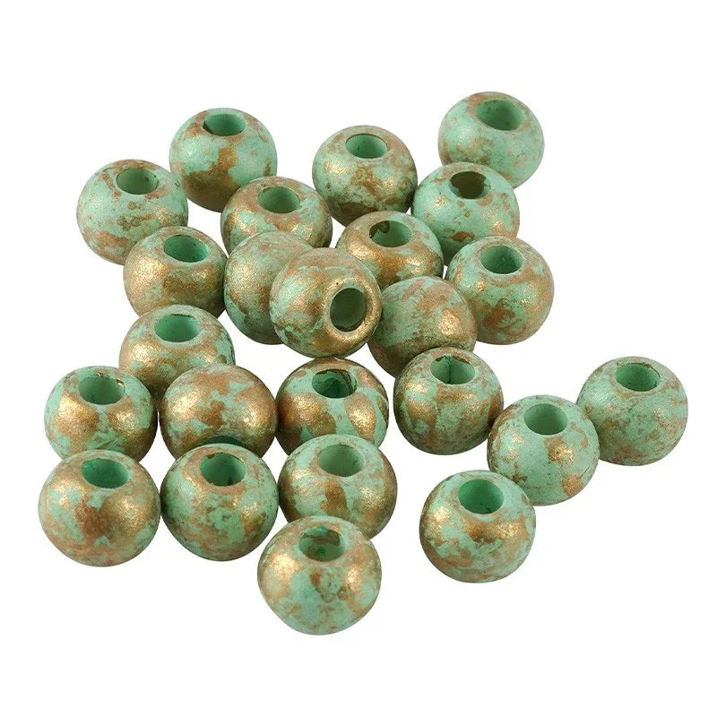 Porslinspärla - Rund Turkos med Guldstänk, 8mm 1 styck Hilmas Pyssel