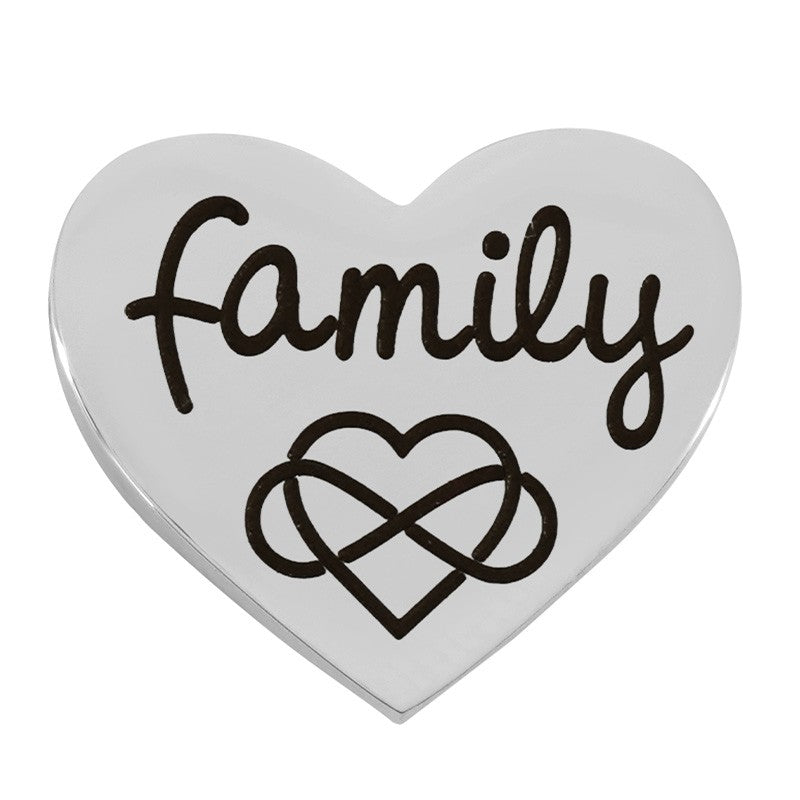 Mellandel Rostfritt stål - Hjärta med Text 'Family' 13x15mm 1 styck Grekisk Metall