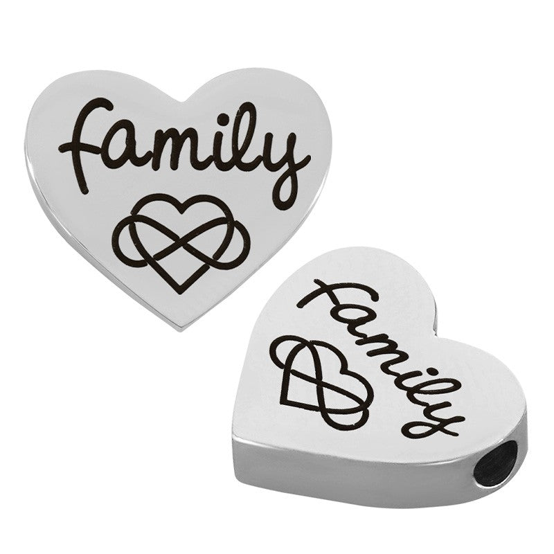 Mellandel Rostfritt stål - Hjärta med Text 'Family' 13x15mm 1 styck Grekisk Metall