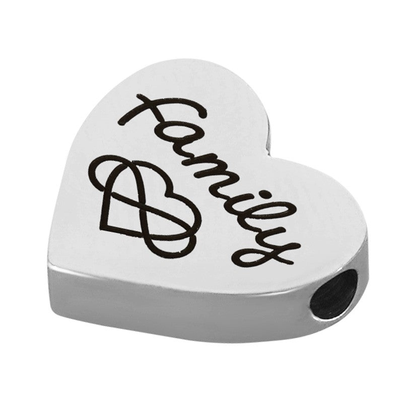 Mellandel Rostfritt stål - Hjärta med Text 'Family' 13x15mm 1 styck Grekisk Metall