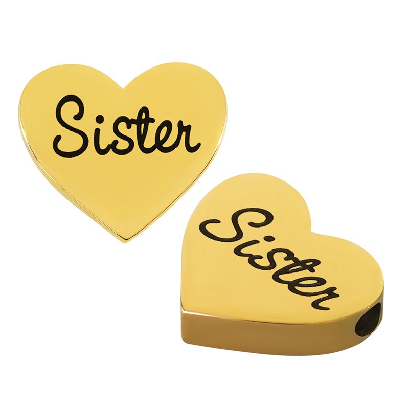 Mellandel 18k guldpläterad - Hjärta med text 'sister' 13x15mm 1 styck Grekisk Metall