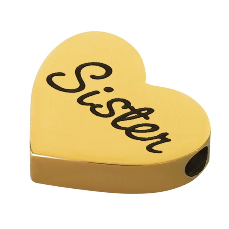 Mellandel 18k guldpläterad - Hjärta med text 'sister' 13x15mm 1 styck Grekisk Metall