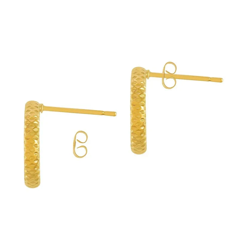 Örstickare Rostfrittstål - 18k Guldpläterad Hamrad Cirkel 14mm, 2-Pack Grekisk Metall