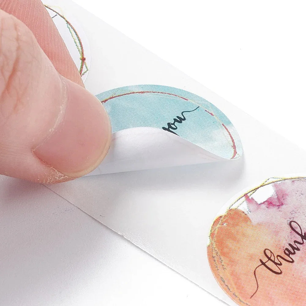 Klistermärken Rund Thank you Mix Pastell med Guld Cirkel 1 Rulle Hilmas Pyssel