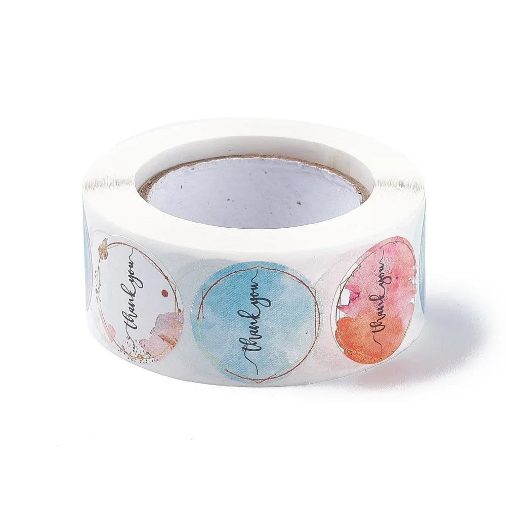 Klistermärken Rund Thank you Mix Pastell med Guld Cirkel 1 Rulle Hilmas Pyssel