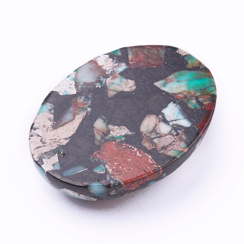 Cabochon Imiterad Regalite/Jasper - Svart med Blått och Brunt Oval 30x22mm 1 styck Hilmas Pyssel