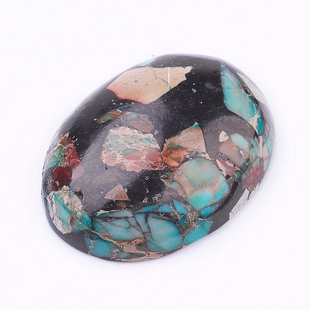 Cabochon Imiterad Regalite/Jasper - Svart med Blått och Brunt Oval 30x22mm 1 styck Hilmas Pyssel
