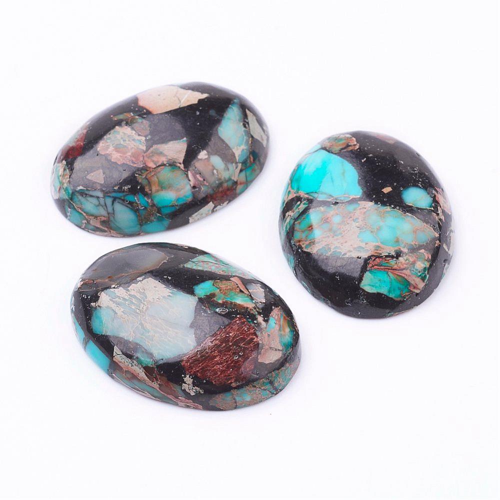 Cabochon Imiterad Regalite/Jasper - Svart med Blått och Brunt Oval 30x22mm 1 styck Hilmas Pyssel