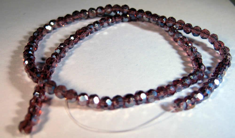 Glaspärlor Facetterade - Runda, Lila med AB 3mm, 1 sträng Hilmas Pyssel