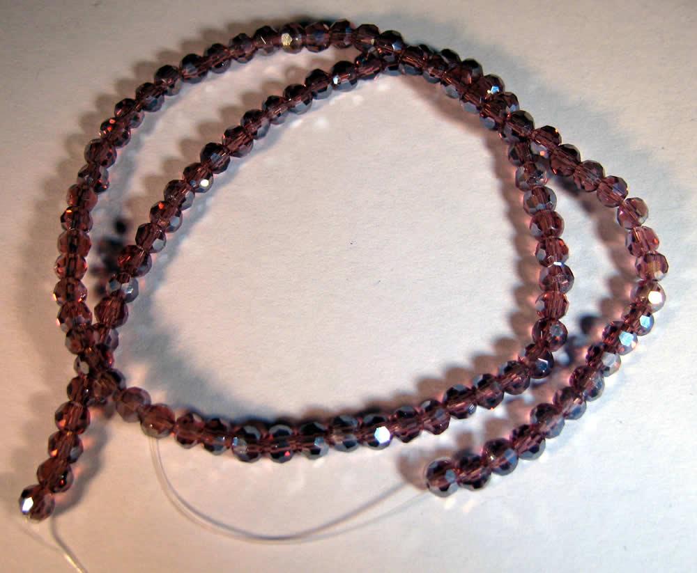 Glaspärlor Facetterade - Runda, Lila med AB 3mm, 1 sträng Hilmas Pyssel