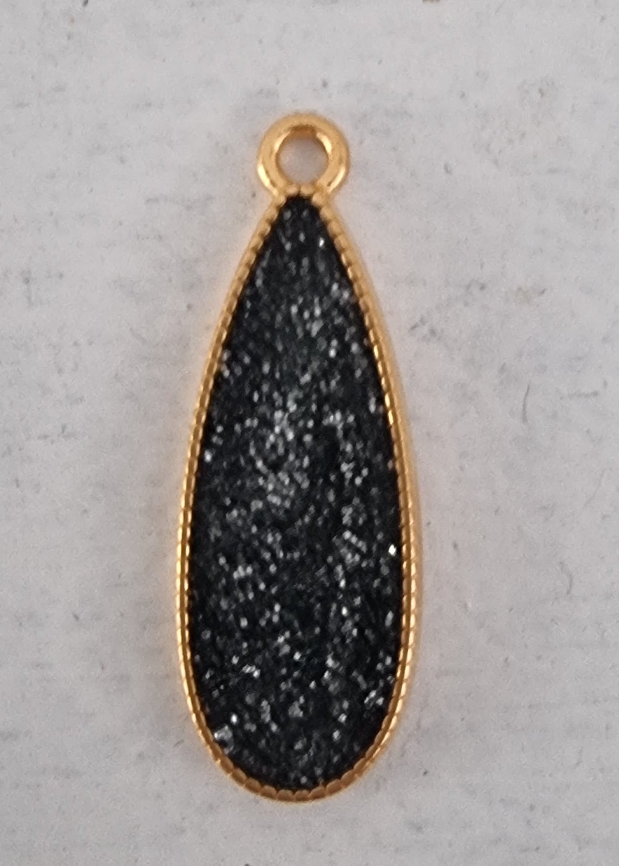 Berlock 24K guldpläterad - Emalj Stor Svart Droppe, 1 Styck Grekisk Metall