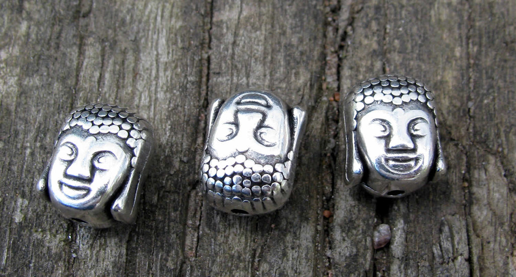 Mellandel Silverfärgad Buddha Huvud 10x8mm - 3-Pack Grekisk Metall