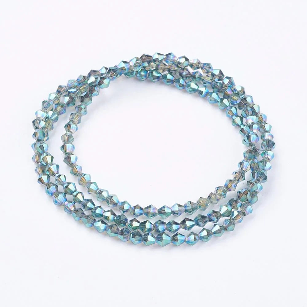 Glaspärlor Bicone - Teal, 3mm, 1 sträng Hilmas Pyssel