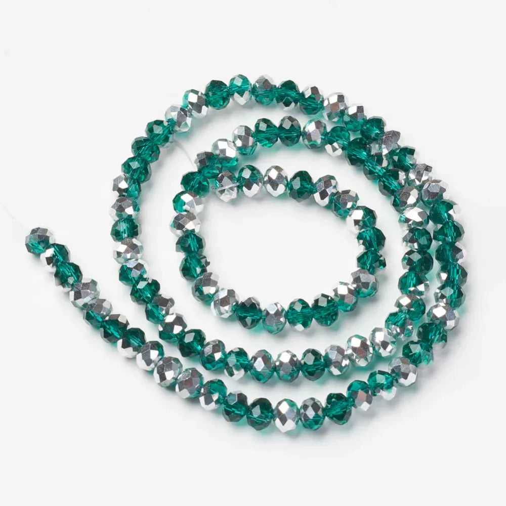 Facetterade Glaspärlor - Grön/Silver, 4x3mm, 1 sträng Hilmas Pyssel