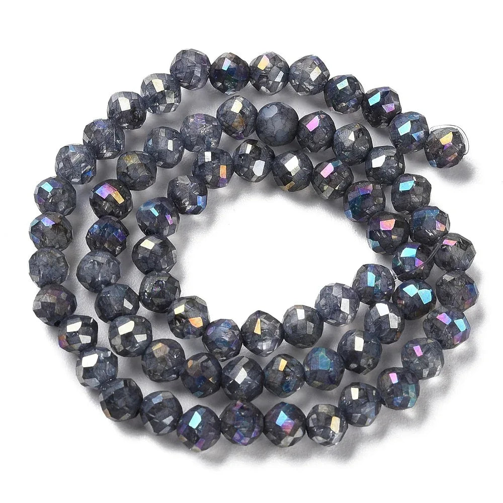 Facetterade glaspärlor - Gråsvart med lyster 6x5,5mm 1 sträng Hilmas Pyssel