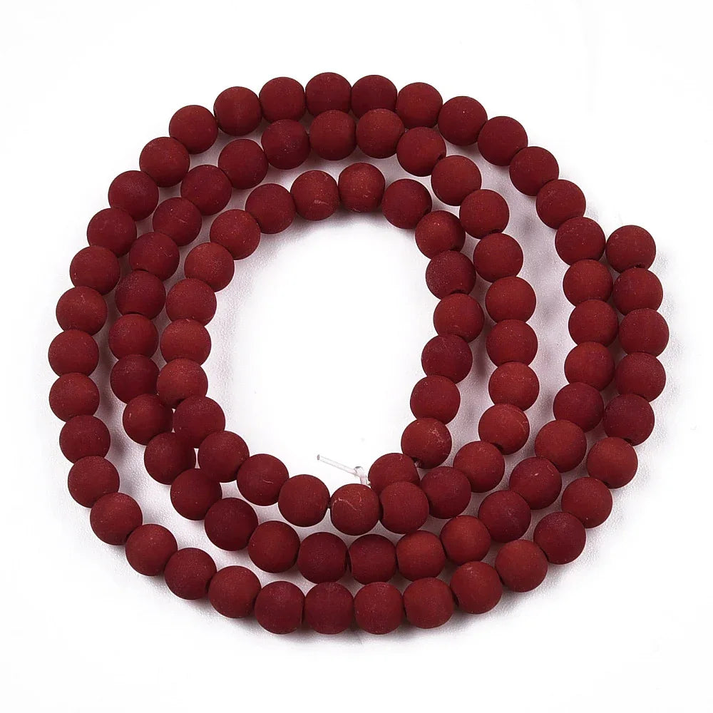 Glaspärlor Runda - Opak frostad Mörkröd, 4mm 1 sträng Hilmas Pyssel