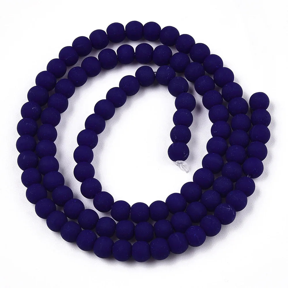 Glaspärlor Runda - Opak frostad Mörkblå 4mm 1 sträng Hilmas Pyssel