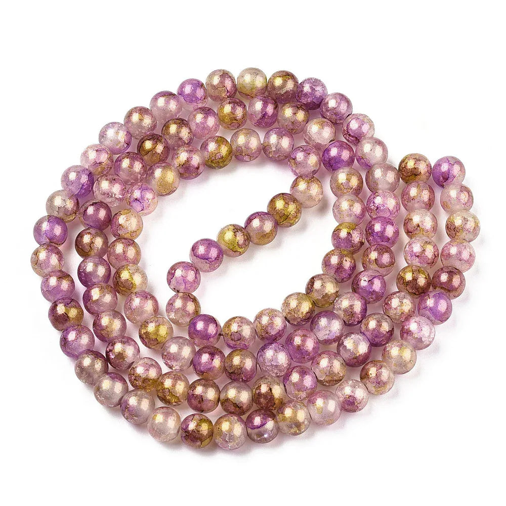 Krackelerad Rund - Stardust Dark Violet, 8mm, 1 sträng Hilmas Pyssel