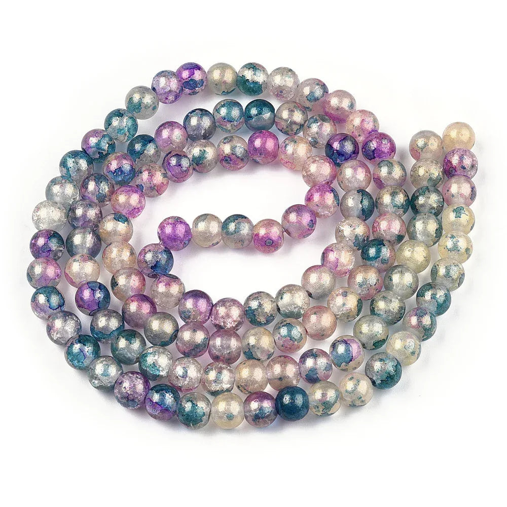 Krackelerad Rund - Stardust Marine Blue, 8mm, 1 sträng Hilmas Pyssel