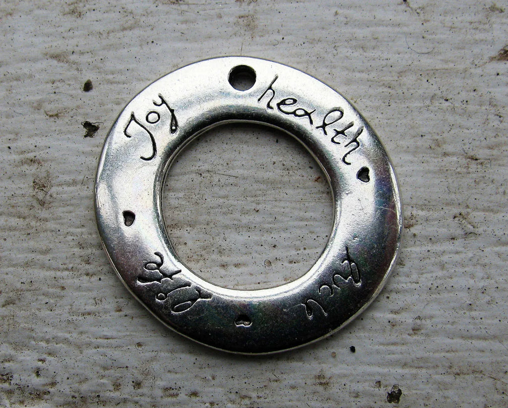 Hänge Silverfärgad - Ring "Joy Health Luck Life" 30mm 1 styck Grekisk Metall
