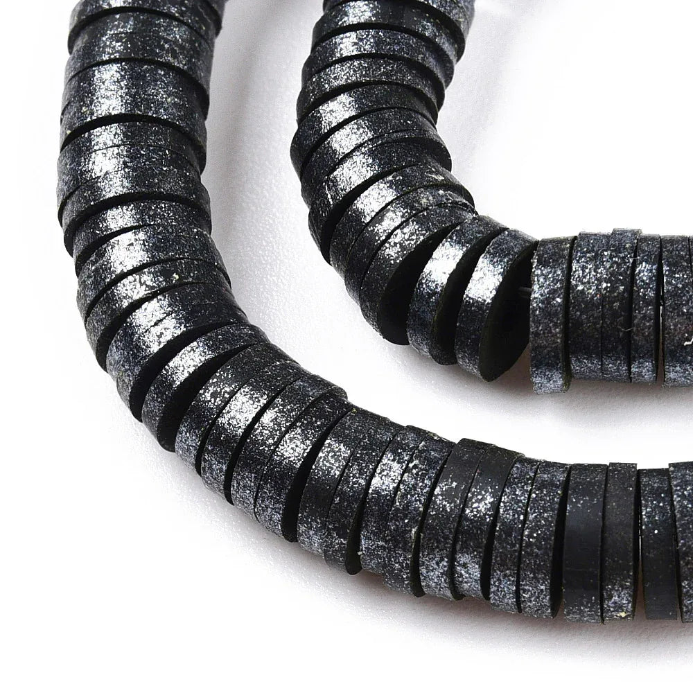 Heishi pärlor - Svart shimmer 6mm 1 sträng Hilmas Pyssel