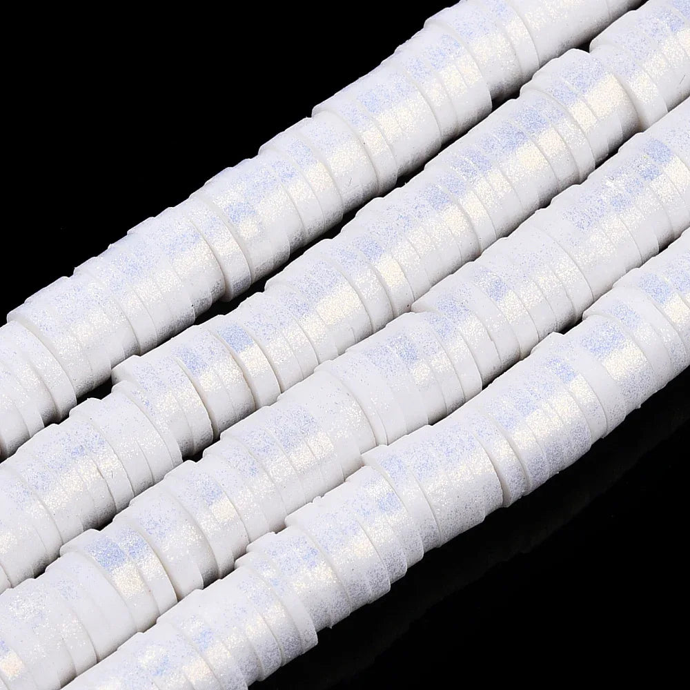 Heishi pärlor - Vit shimmer 6mm 1 sträng Hilmas Pyssel