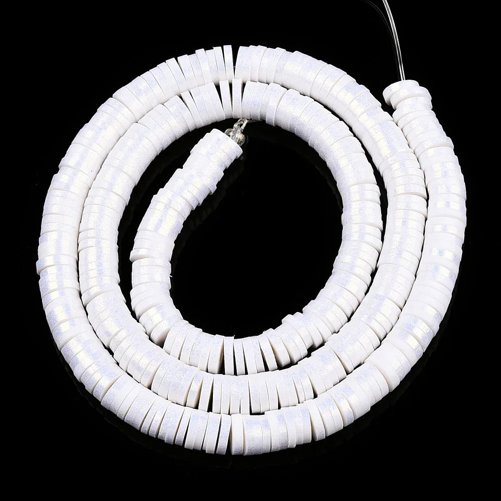 Heishi pärlor - Vit shimmer 6mm 1 sträng Hilmas Pyssel