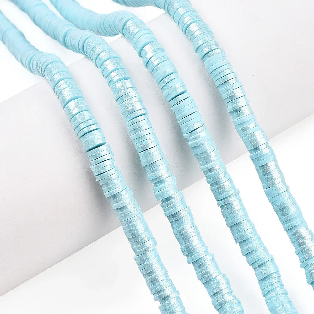 Heishi pärlor - Ljusblå shimmer 6mm 1 sträng Hilmas Pyssel