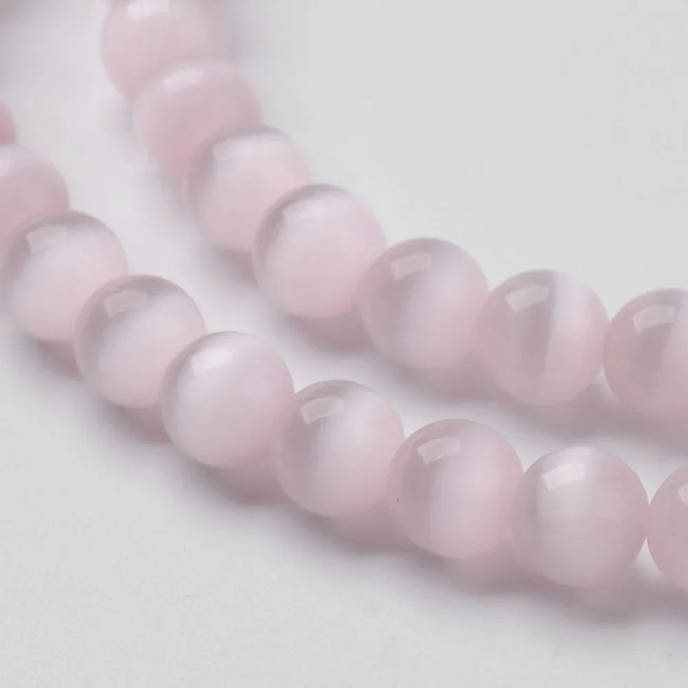 Cat´s eye pärlor - Rund Rosa 8mm, 1 sträng Hilmas Pyssel