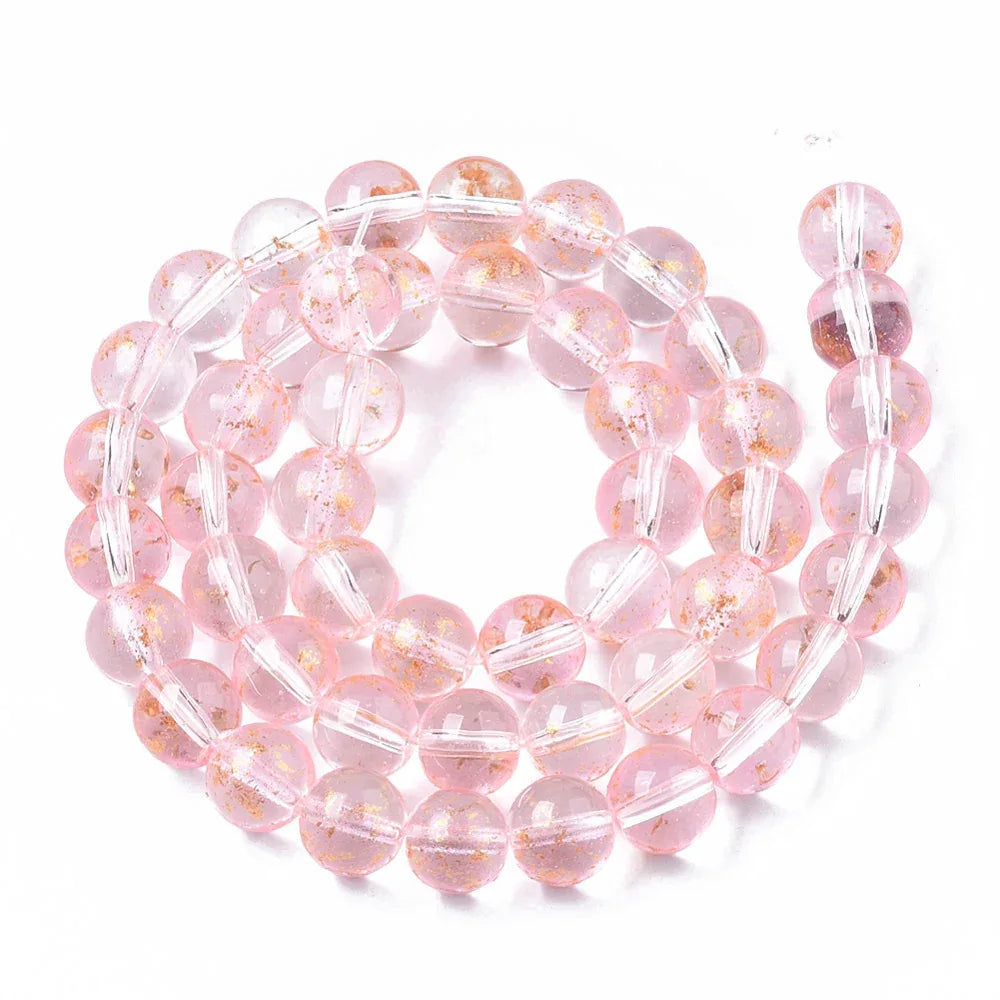 Glaspärlor Rund - Rosa Guldshimmer 8mm 1 sträng Hilmas Pyssel