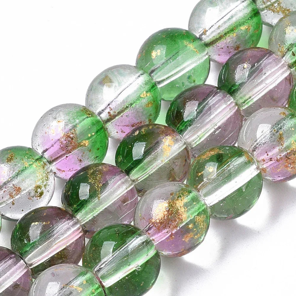 Glaspärlor Rund - Rosa/Grön Guldshimmer 6mm 1 sträng Hilmas Pyssel