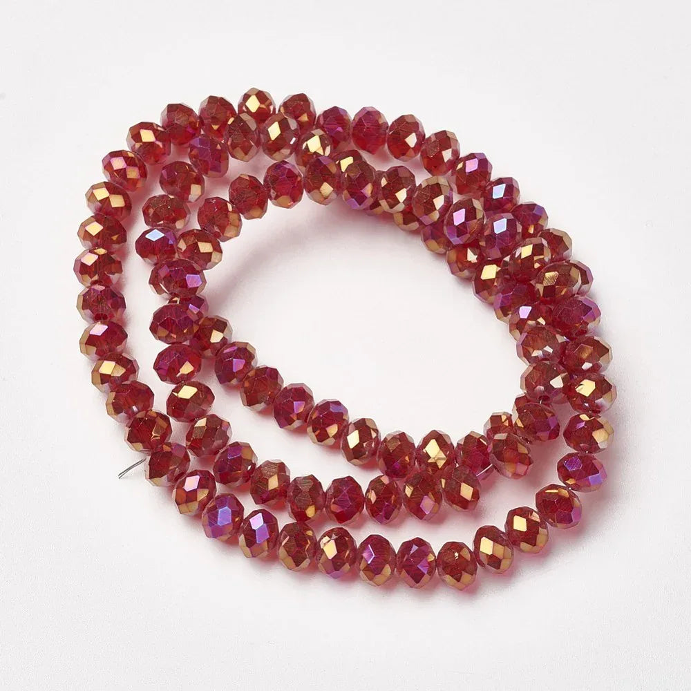 Facetterade glaspärlor - Röd med guldlyster, 4x3mm 1 sträng Hilmas Pyssel