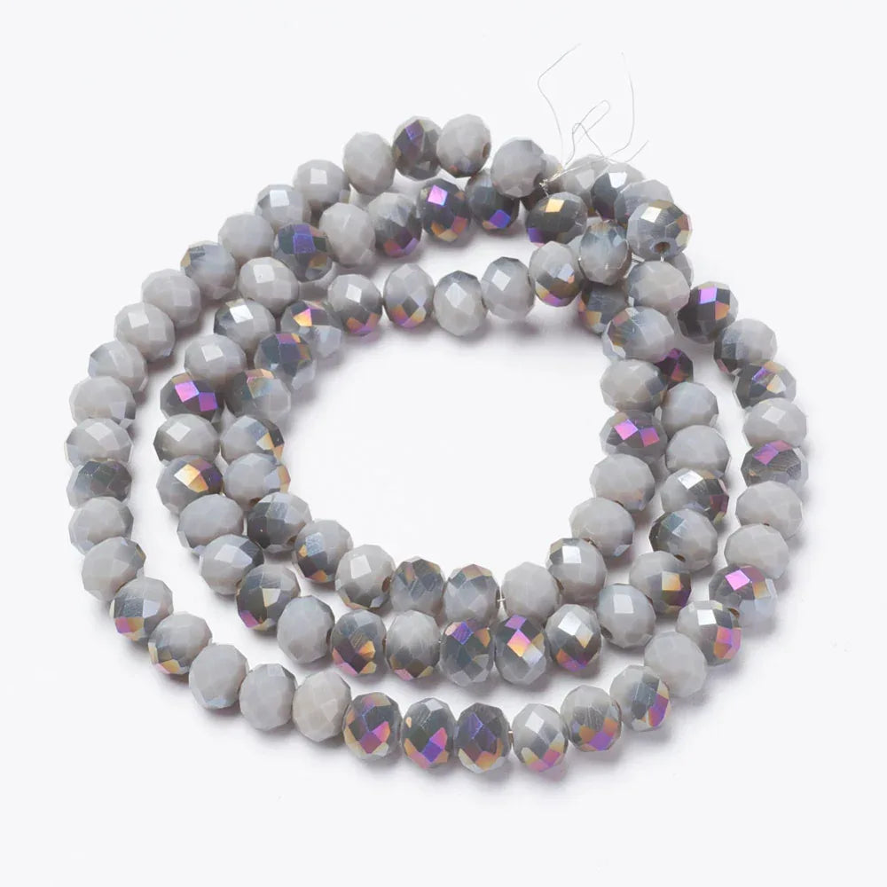 Facetterade glaspärlor - Opak grå med oljeskimmer 6x5mm 1 sträng Hilmas Pyssel