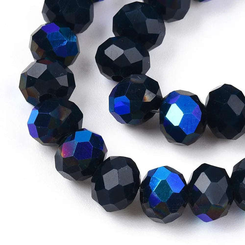 Facetterade glaspärlor - Opak Mörkblå med regnbågsshimmer, 6x5mm 1 sträng Hilmas Pyssel