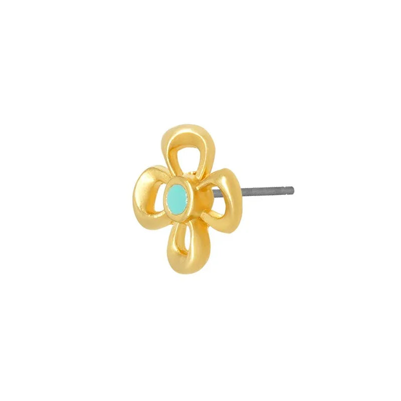 Örstickare 24k Guldpläterad - Blomma med Turkos Mitt, 2-pack Grekisk Metall