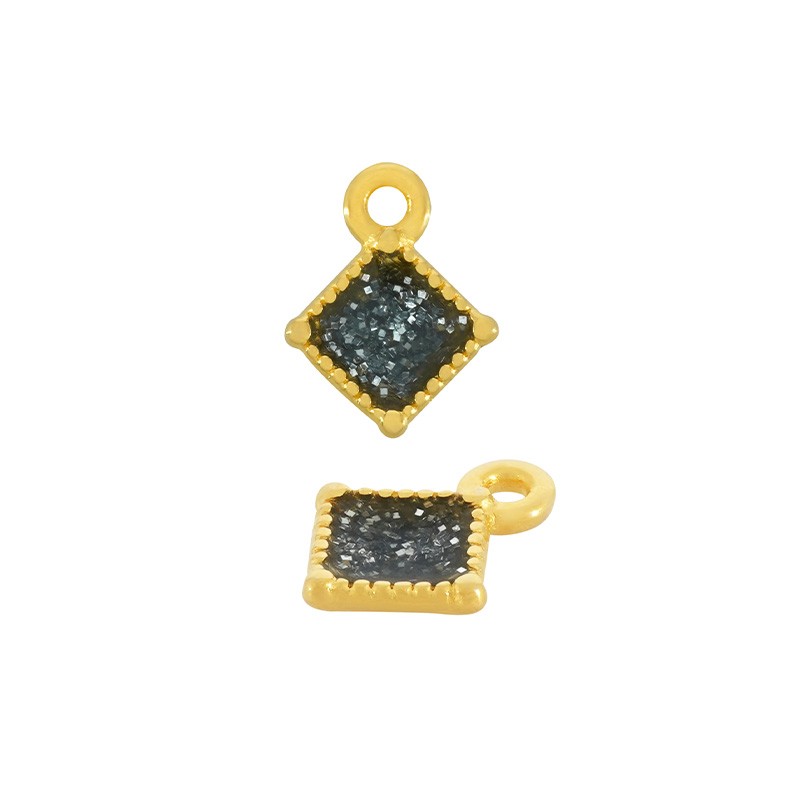 Berlock 24K guldpläterad - Romb glittrig svart 1 styck Grekisk Metall