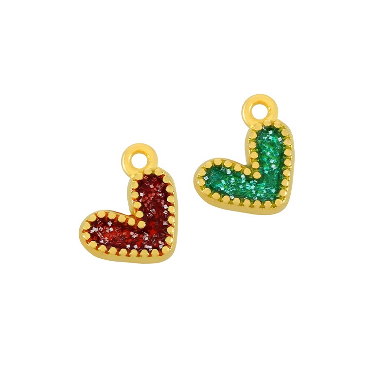 Berlock 24K guldpläterad - Hjärta glittrig grön 1 styck Grekisk Metall