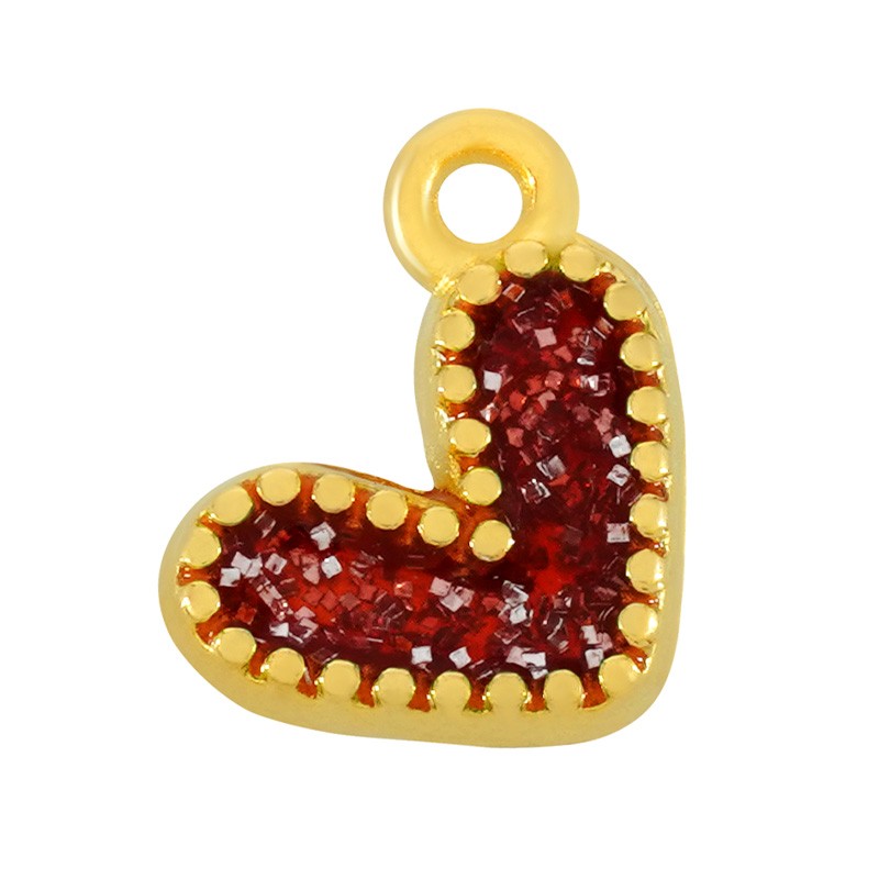 Berlock 24K guldpläterad - Hjärta glittrig röd 1 styck Grekisk Metall