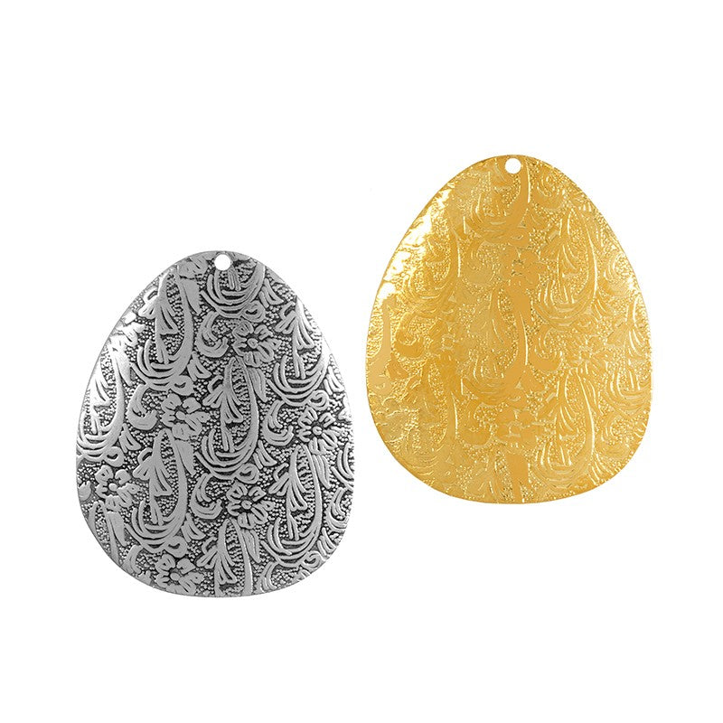 Berlock 24k guldpläterad - Stor mönstrad droppe 37x31mm 1 styck Grekisk Metall