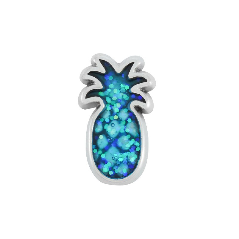 Slider silverpläterad - Ananas med glitter turkos AB 8x15mm 1 styck Grekisk Metall