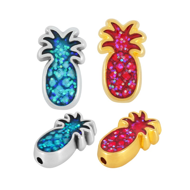 Slider silverpläterad - Ananas med glitter turkos AB 8x15mm 1 styck Grekisk Metall