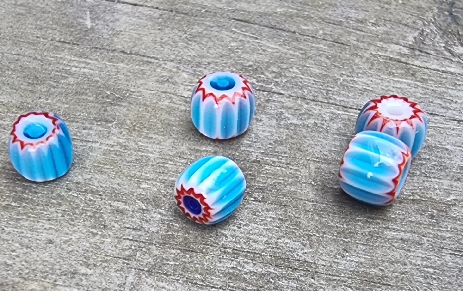 Glaspärlor Murano - Turkos/Röd Tub 6mm, 5-Pack Hilmas Pyssel