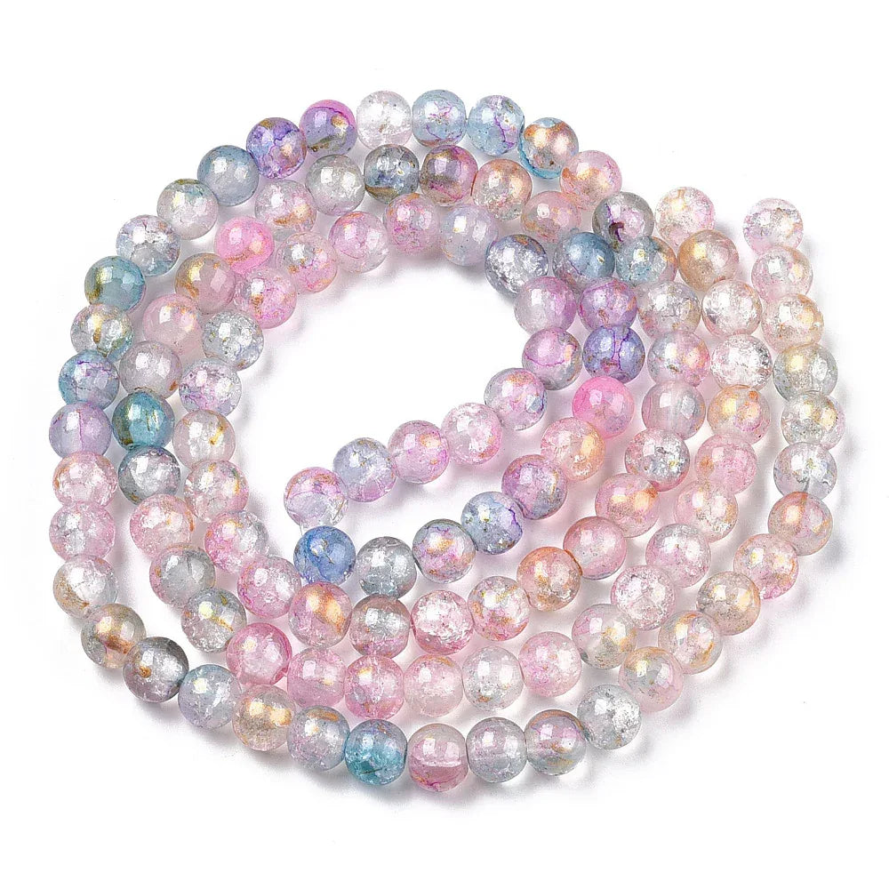 Krackelerad Rund - Stardust Blue Pink, 6mm, 1 sträng Hilmas Pyssel