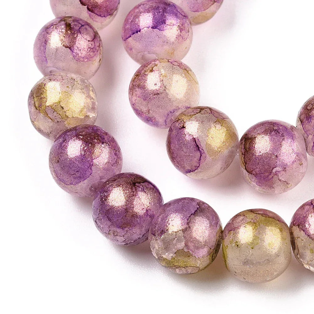 Krackelerad Rund - Stardust Dark Violet 6mm, 1 sträng Hilmas Pyssel