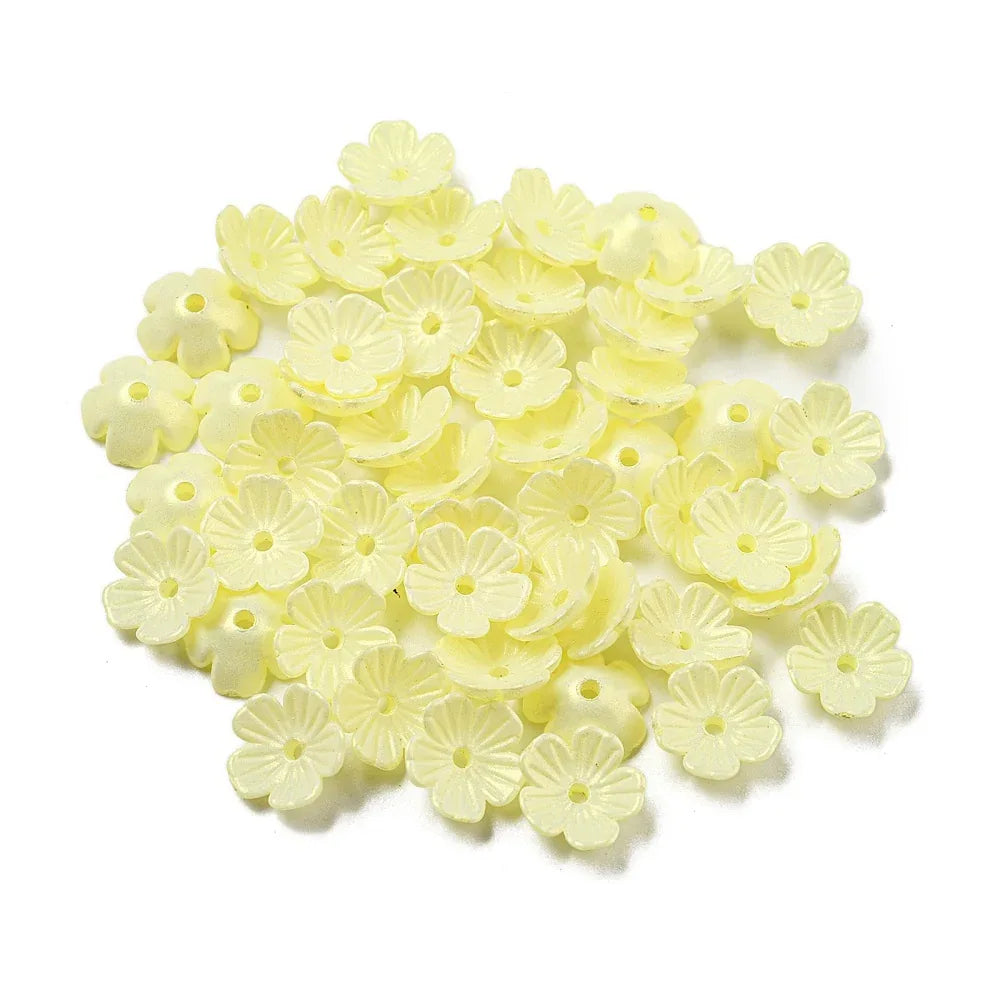 Pärlhattar Akryl - Blomma Champagne Yellow Lyster 10mm 5 gram Hilmas Pyssel