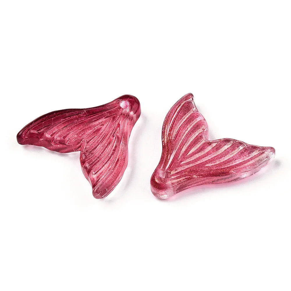 Glaspärlor - Fishtail Röd med Guld Glitter 19mm, 1 Styck Hilmas Pyssel